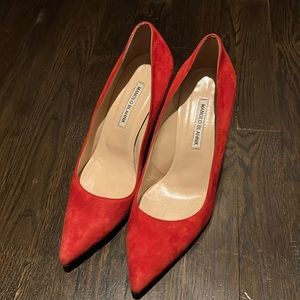 Manolo Blahnik red suede heels